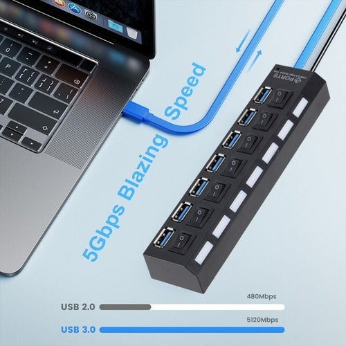 Hub USB 7 Puertos de Alta Velocidad para PC y Notebook