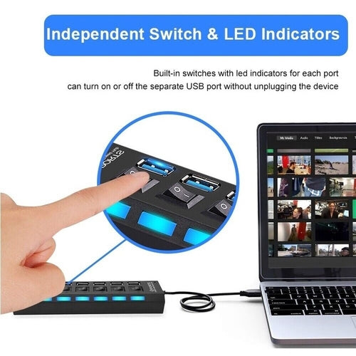 Hub USB 7 Puertos de Alta Velocidad para PC y Notebook
