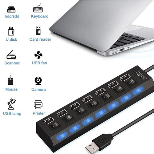 Hub USB 7 Puertos de Alta Velocidad para PC y Notebook