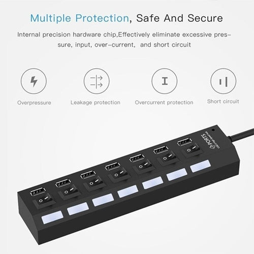 Hub USB 7 Puertos de Alta Velocidad para PC y Notebook