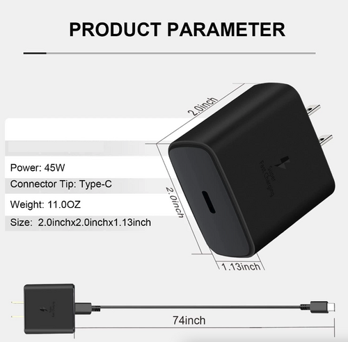 Cargador Rápido USB-C 45W + Cable 1.8m