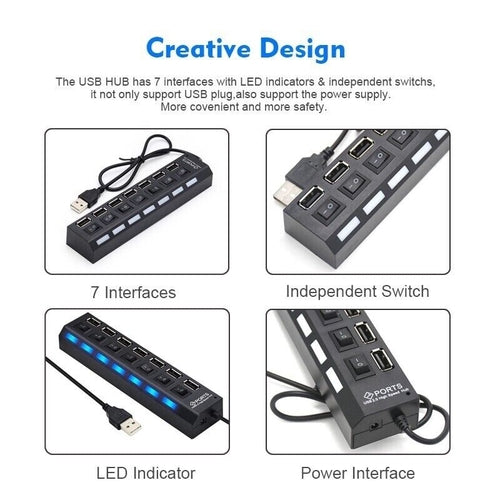 Hub USB 7 Puertos de Alta Velocidad para PC y Notebook