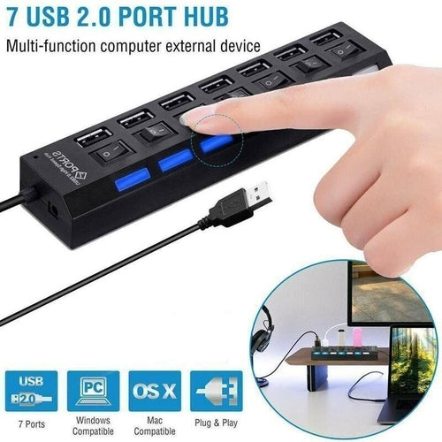 Hub USB 7 Puertos de Alta Velocidad para PC y Notebook