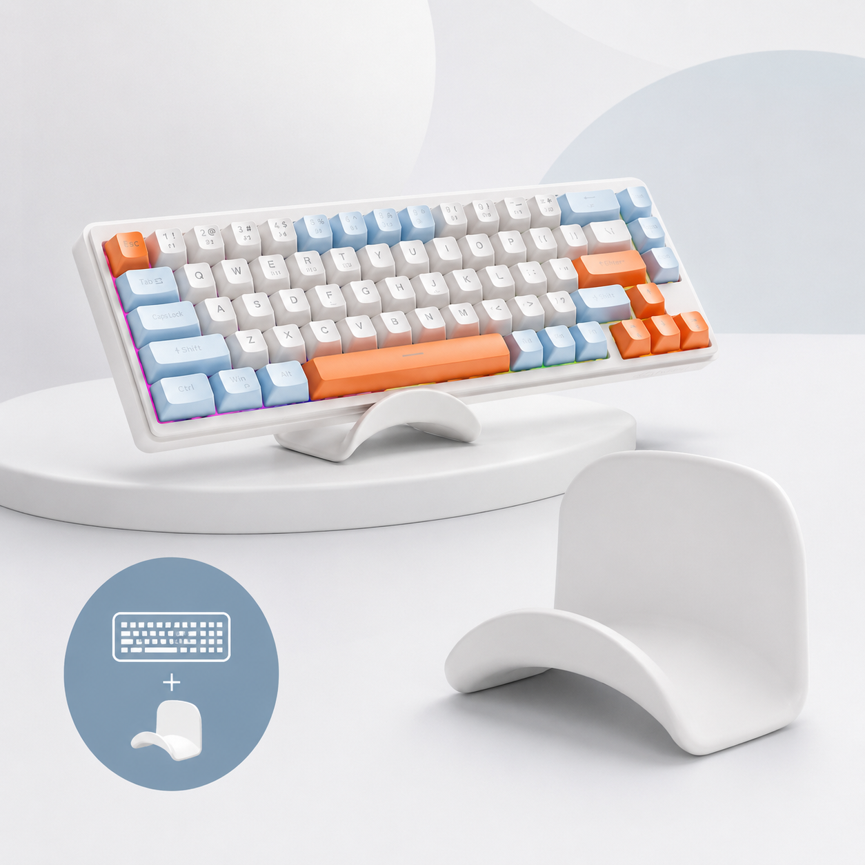 Combo Escritorio Limpio | Teclado M68 + Soporte Colgador